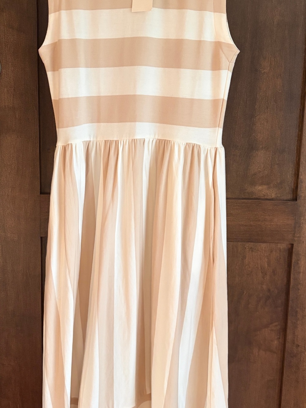 Evereve Sleeveless Striped Midi Dress in Cream and Tan